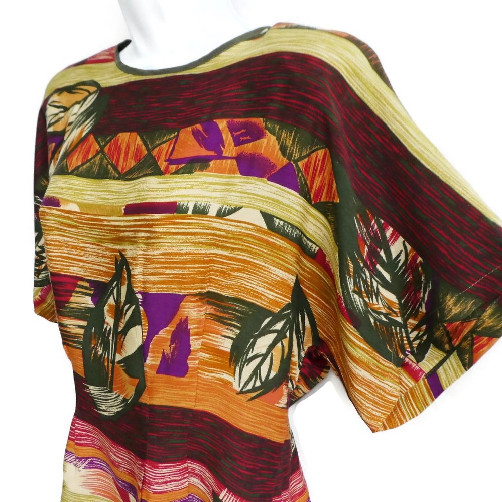 Vintage USA 90s Melrose Top Button Back Rustic Dolman Sleeves Earthy Fitted M